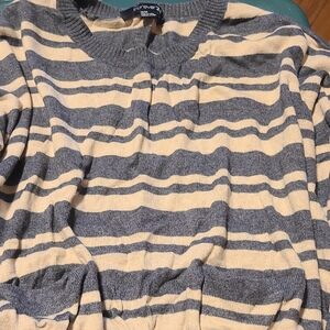 Forever 21  Gray and Cream Striped Crewneck Sweater